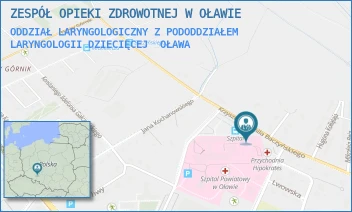 ODDZIAŁ LARYNGOLOGICZNY Z PODODDZIAŁEM LARYNGOLOGII DZIECIĘCEJ - ZESPÓŁ OPIEKI ZDROWOTNEJ W OŁAWIE - UL. KRZYSZTOFA KAMILA BACZYŃSKIEGO 1,  OŁAWA