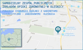 PORADNIA CHIRURGII OGÓLNEJ Z GABINETAMI DIAGNOSTYCZNO - ZABIEGOWYMI - SAMODZIELNY ZESPÓŁ PUBLICZNYCH ZAKŁADÓW OPIEKI ZDROWOTNEJ W OLEŚNICY - UL. LUDWIKOWSKA 10,  OLEŚNICA