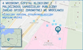 KLINICZNY ODDZIAŁ OTOLARYNGOLOGICZNY - 4 WOJSKOWY SZPITAL KLINICZNY Z POLIKLINIKĄ SAMODZIELNY PUBLICZNY ZAKŁAD OPIEKI ZDROWOTNEJ WE WROCŁAWIU - UL. RUDOLFA WEIGLA 5,  WROCŁAW-KRZYKI