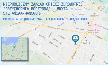 PORADNIA CHIRURGICZNA CIECHOCINEK - NIEPUBLICZNY ZAKŁAD OPIEKI ZDROWOTNEJ "PRZYCHODNIA RODZINNA" - EDYTA STEFANIAK-MANSOUR - ZDROJOWA 46,  CIECHOCINEK