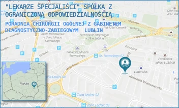 PORADNIA CHIRURGII OGÓLNEJ Z GABINETEM DIAGNOSTYCZNO-ZABIEGOWYM - "LEKARZE SPECJALIŚCI" SPÓŁKA Z OGRANICZONĄ ODPOWIEDZIALNOŚCIĄ - WALLENRODA 15,  LUBLIN