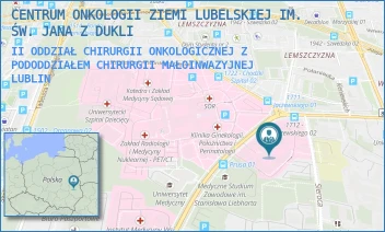 II ODDZIAŁ CHIRURGII ONKOLOGICZNEJ Z PODODDZIAŁEM CHIRURGII MAŁOINWAZYJNEJ - CENTRUM ONKOLOGII ZIEMI LUBELSKIEJ IM. ŚW. JANA Z DUKLI - DRA KAZIMIERZA JACZEWSKIEGO 7,  LUBLIN