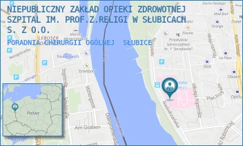 PORADNIA CHIRURGII OGÓLNEJ - NIEPUBLICZNY ZAKŁAD OPIEKI ZDROWOTNEJ SZPITAL IM. PROF.Z.RELIGI W SŁUBICACH S. Z O.O. - UL. NADODRZAŃSKA 6,  SŁUBICE