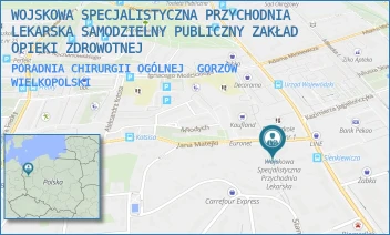 PORADNIA CHIRURGII OGÓLNEJ - WOJSKOWA SPECJALISTYCZNA PRZYCHODNIA LEKARSKA SAMODZIELNY PUBLICZNY ZAKŁAD OPIEKI ZDROWOTNEJ - UL. HENRYKA SIENKIEWICZA 10-11,  GORZÓW WIELKOPOLSKI