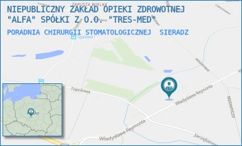 PORADNIA CHIRURGII STOMATOLOGICZNEJ - NIEPUBLICZNY ZAKŁAD OPIEKI ZDROWOTNEJ "ALFA" SPÓŁKI Z O.O. "TRES-MED" - UL. WŁADYSŁAWA REYMONTA 124,  SIERADZ