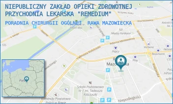 PORADNIA CHIRURGII OGÓLNEJ - NIEPUBLICZNY ZAKŁAD OPIEKI ZDROWOTNEJ PRZYCHODNIA LEKARSKA "REMEDIUM" - UL. POLNA 2B,  RAWA MAZOWIECKA
