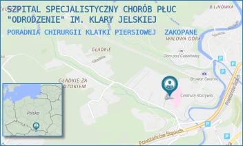 PORADNIA CHIRURGII KLATKI PIERSIOWEJ - SZPITAL SPECJALISTYCZNY CHORÓB PŁUC "ODRODZENIE" IM. KLARY JELSKIEJ - UL. GŁADKIE 1,  ZAKOPANE