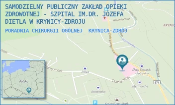 PORADNIA CHIRURGII OGÓLNEJ - SAMODZIELNY PUBLICZNY ZAKŁAD OPIEKI ZDROWOTNEJ - SZPITAL IM.DR. JÓZEFA DIETLA W KRYNICY-ZDROJU - UL. JÓZEFA IGNACEGO KRASZEWSKIEGO 142,  KRYNICA-ZDRÓJ
