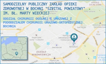 ODDZIAŁ CHIRURGII OGÓLNEJ I URAZOWEJ Z PODODDZIAŁEM CHIRURGII URAZOWO-ORTOPEDYCZNEJ - SAMODZIELNY PUBLICZNY ZAKŁAD OPIEKI ZDROWOTNEJ W BOCHNI "SZPITAL POWIATOWY" IM. BŁ. MARTY WIECKIEJ - KRAKOWSKA 31,  BOCHNIA