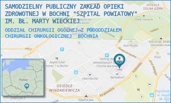 ODDZIAŁ CHIRURGII OGÓLNEJ Z PODODDZIAŁEM CHIRURGII ONKOLOGICZNEJ - SAMODZIELNY PUBLICZNY ZAKŁAD OPIEKI ZDROWOTNEJ W BOCHNI "SZPITAL POWIATOWY" IM. BŁ. MARTY WIECKIEJ - UL. KRAKOWSKA 31,  BOCHNIA