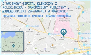 PORADNIA CHIRURGII OGÓLNEJ - 5 WOJSKOWY SZPITAL KLINICZNY Z POLIKLINIKĄ - SAMODZIELNY PUBLICZNY ZAKŁAD OPIEKI ZDROWOTNEJ W KRAKOWIE - UL. WROCŁAWSKA 1-3,  KRAKÓW-KROWODRZA