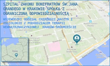 WOJEWÓDZKI ODDZIAŁ CHIRURGII NACZYŃ I ANGIOLOGII Z PODODDZIAŁEM TERAPII WEWNĄTRZNACZYNIOWEJ - SZPITAL ZAKONU BONIFRATRÓW ŚW.JANA GRANDEGO W KRAKOWIE SPÓŁKA Z OGRANICZONĄ ODPOWIEDZIALNOŚCIĄ - TRYNITARSKA 11,  KRAKÓW-ŚRÓDMIEŚCIE