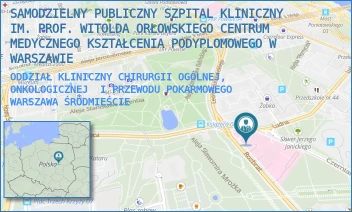 ODDZIAŁ KLINICZNY CHIRURGII OGÓLNEJ, ONKOLOGICZNEJ  I PRZEWODU POKARMOWEGO - SAMODZIELNY PUBLICZNY SZPITAL KLINICZNY IM. PROF. WITOLDA ORŁOWSKIEGO CENTRUM MEDYCZNEGO KSZTAŁCENIA PODYPLOMOWEGO W WARSZAWIE - CZERNIAKOWSKA 231,  WARSZAWA ŚRÓDMIEŚCIE