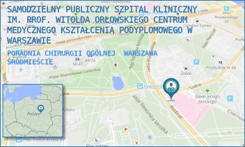 PORADNIA CHIRURGII OGÓLNEJ - SAMODZIELNY PUBLICZNY SZPITAL KLINICZNY IM. PROF. WITOLDA ORŁOWSKIEGO CENTRUM MEDYCZNEGO KSZTAŁCENIA PODYPLOMOWEGO W WARSZAWIE - CZERNIAKOWSKA 231,  WARSZAWA ŚRÓDMIEŚCIE
