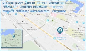 PORADNIA CHIRURGII ONKOLOGICZNEJ - NIEPUBLICZNY ZAKŁAD OPIEKI ZDROWOTNEJ "ESKULAP" CENTRUM MEDYCZNE - NARUTOWICZA 20,  CIECHANÓW