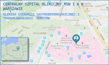 KLINIKA CHIRURGII GASTROENTEROLOGICZNEJ I TRANSPLANTOLOGII - CENTRALNY SZPITAL KLINICZNY MSW I A W WARSZAWIE - WOŁOSKA 137,  MOKOTÓW