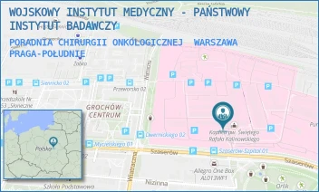 PORADNIA CHIRURGII ONKOLOGICZNEJ - WOJSKOWY INSTYTUT MEDYCZNY - PAŃSTWOWY INSTYTUT BADAWCZY - SZASERÓW 128,  WARSZAWA PRAGA-POŁUDNIE
