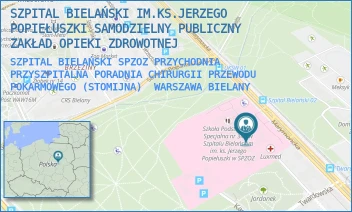 SZPITAL BIELAŃSKI SPZOZ PRZYCHODNIA PRZYSZPITALNA PORADNIA CHIRURGII PRZEWODU POKARMOWEGO (STOMIJNA) - SZPITAL BIELAŃSKI IM.KS.JERZEGO POPIEŁUSZKI SAMODZIELNY PUBLICZNY ZAKŁAD OPIEKI ZDROWOTNEJ - CEGŁOWSKA 80,  WARSZAWA BIELANY