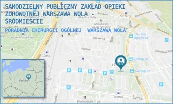 PORADNIA CHIRURGII OGÓLNEJ - SAMODZIELNY PUBLICZNY ZAKŁAD OPIEKI ZDROWOTNEJ WARSZAWA WOLA - ŚRÓDMIEŚCIE - PŁOCKA 49,  WARSZAWA WOLA