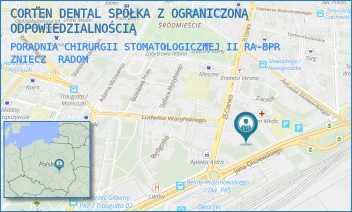 PORADNIA CHIRURGII STOMATOLOGICZNEJ II RA-BPR ZNIECZ - CORTEN DENTAL SPÓŁKA Z OGRANICZONĄ ODPOWIEDZIALNOŚCIĄ - WŁADYSŁAWA BELINY-PRAŻMOWSKIEGO 33A,  RADOM