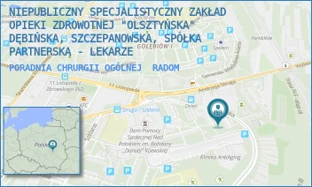 PORADNIA CHRURGII OGÓLNEJ - NIEPUBLICZNY SPECJALISTYCZNY ZAKŁAD OPIEKI ZDROWOTNEJ "OLSZTYŃSKA" DĘBIŃSKA, SZCZEPANOWSKA, SPÓŁKA PARTNERSKA - LEKARZE - OLSZTYŃSKA 33A,  RADOM