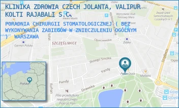 PORADNIA CHIRURGII STOMATOLOGICZNEJ ( BEZ WYKONYWANIA ZABIEGÓW W ZNIECZULENIU OGÓLNYM ) - KLINIKA ZDROWIA CZECH JOLANTA, VALIPUR KOLTI RAJABALI S.C. - DRAWSKA 29A/92,  WARSZAWA