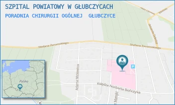 PORADNIA CHIRURGII OGÓLNEJ - SZPITAL POWIATOWY W GŁUBCZYCACH - UL. MARII SKŁODOWSKIEJ CURIE 26,  GŁUBCZYCE