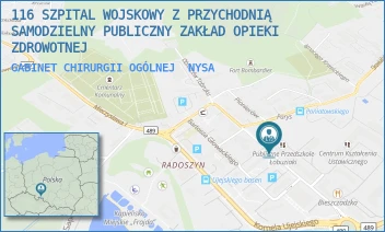 GABINET CHIRURGII OGÓLNEJ - 116 SZPITAL WOJSKOWY Z PRZYCHODNIĄ SAMODZIELNY PUBLICZNY ZAKŁAD OPIEKI ZDROWOTNEJ W OPOLU - TADEUSZA KOŚCIUSZKI 12A-12B,  NYSA