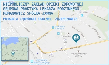PORADNIA CHIRURGII OGÓLNEJ - NIEPUBLICZNY ZAKŁAD OPIEKI ZDROWOTNEJ GRUPOWA PRAKTYKA LEKARZA RODZINNEGO ROMANOWICZ SPÓŁKA JAWNA - UL. FILARSKIEGO 19,  ZDZIESZOWICE