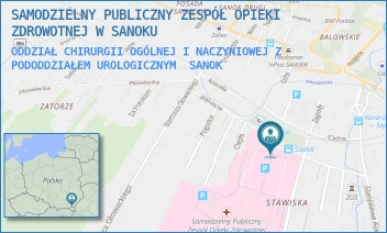 ODDZIAŁ CHIRURGII OGÓLNEJ I NACZYNIOWEJ Z PODODDZIAŁEM UROLOGICZNYM - SAMODZIELNY PUBLICZNY ZESPÓŁ OPIEKI ZDROWOTNEJ W SANOKU - UL. 800-LECIA 26,  SANOK