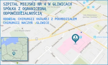 ODDZIAŁ CHIRURGII OGÓLNEJ Z PODODDZIAŁEM CHIRURGII NACZYŃ - SZPITAL MIEJSKI W GLIWICACH SPÓŁKA Z OGRANICZONĄ ODPOWIEDZIALNOŚCIĄ - UL. TADEUSZA KOŚCIUSZKI 29,  GLIWICE