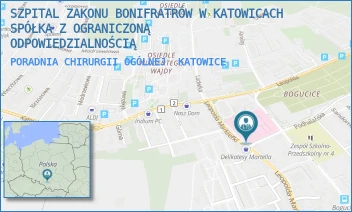 PORADNIA CHIRURGII OGÓLNEJ - SZPITAL ZAKONU BONIFRATRÓW W KATOWICACH SPÓŁKA Z OGRANICZONĄ ODPOWIEDZIALNOŚCIĄ - L.MARKIEFKI  87,  KATOWICE