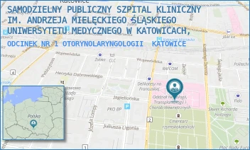 ODCINEK NR 1 OTORYNOLARYNGOLOGII - SAMODZIELNY PUBLICZNY SZPITAL KLINICZNY IM. ANDRZEJA MIELĘCKIEGO ŚLĄSKIEGO UNIWERSYTETU MEDYCZNEGO W KATOWICACH, - UL. FRANCUSKA 20-24,  KATOWICE