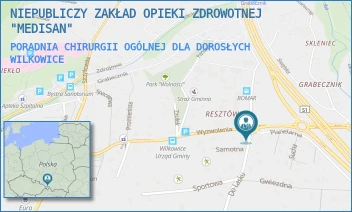 PORADNIA CHIRURGII OGÓLNEJ DLA DOROSŁYCH - NIEPUBLICZY ZAKŁAD OPIEKI ZDROWOTNEJ "MEDISAN" - UL. WYZWOLENIA 75,  WILKOWICE