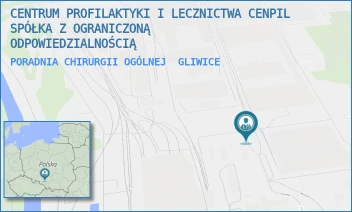PORADNIA CHIRURGII OGÓLNEJ - CENTRUM PROFILAKTYKI I LECZNICTWA CENPIL SPÓŁKA Z OGRANICZONĄ ODPOWIEDZIALNOŚCIĄ - UL. MECHANIKÓW 9,  GLIWICE