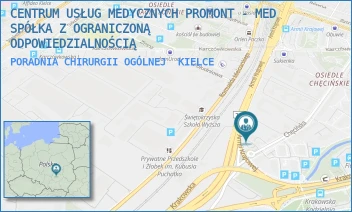 PORADNIA CHIRURGII OGÓLNEJ - CENTRUM USŁUG MEDYCZNYCH PROMONT - MED SPÓŁKA Z OGRANICZONĄ ODPOWIEDZIALNOŚCIĄ - CHĘCIŃSKA 40A,  KIELCE