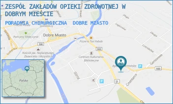PORADNIA CHIRURGICZNA - ZESPÓŁ ZAKŁADÓW OPIEKI ZDROWOTNEJ IM. JERZEGO PIÓRO W DOBRYM MIEŚCIE - GRUNWALDZKA 10  B,  DOBRE MIASTO
