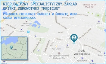 PORADNIA CHIRURGII OGÓLNEJ W ŚRODZIE WLKP. - NIEPUBLICZNY SPECJALISTYCZNY ZAKŁAD OPIEKI ZDROWOTNEJ "MEDICUS" - PL.ARMII POZNAŃ 3,  ŚRODA WIELKOPOLSKA