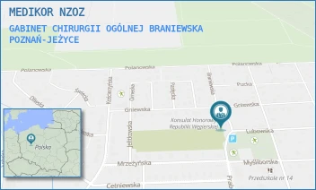 GABINET CHIRURGII OGÓLNEJ BRANIEWSKA - MEDIKOR NZOZ - BRANIEWSKA 20,  POZNAŃ-JEŻYCE