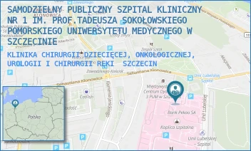 KLINIKA CHIRURGII DZIECIĘCEJ, ONKOLOGICZNEJ, UROLOGII I CHIRURGII RĘKI - UNIWERSYTECKI SZPITAL KLINICZNY NR 1 IM. PROF. TADEUSZA SOKOŁOWSKIEGO PUM W SZCZECINIE - UNII LUBELSKIEJ 1,  SZCZECIN