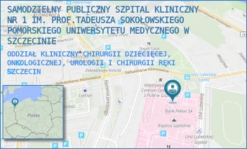 ODDZIAŁ KLINICZNY CHIRURGII DZIECIĘCEJ, ONKOLOGICZNEJ, UROLOGII I CHIRURGII RĘKI - UNIWERSYTECKI SZPITAL KLINICZNY NR 1 IM. PROF. TADEUSZA SOKOŁOWSKIEGO PUM W SZCZECINIE - UNII LUBELSKIEJ 1,  SZCZECIN